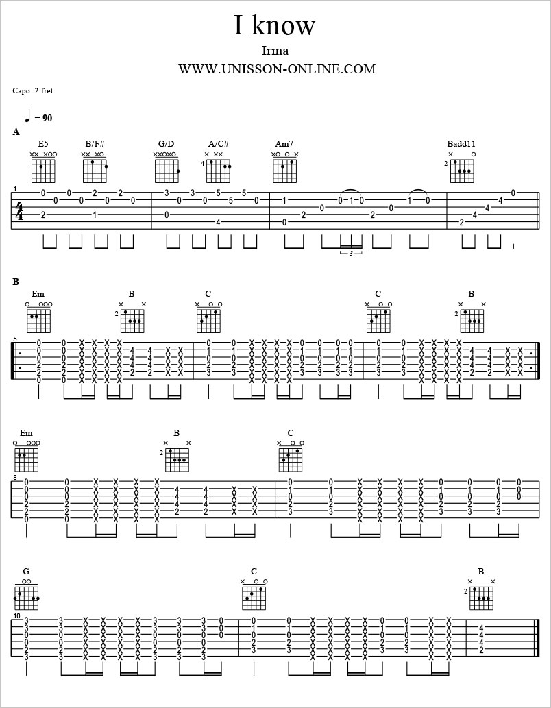 tablature guitare i know irma